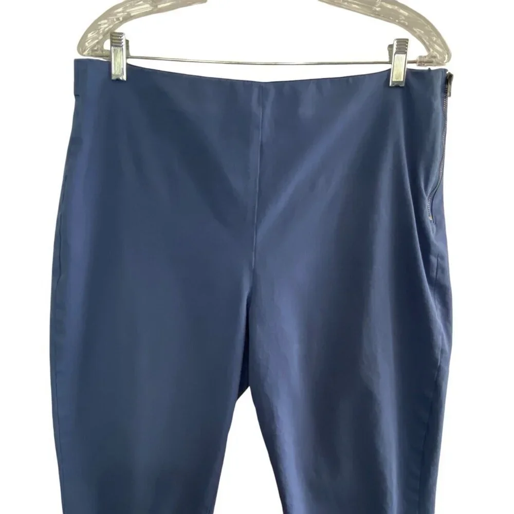 EVERLANE Women High Waist Stretch Pants Sz 16 Blue‎ Side Zip Cotton Elastic 43-6